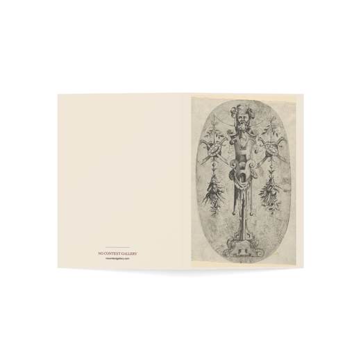Male Terminal Figure; Head with Beard and Turban on a Three-
Quarter Strapwork Pedestal on 5 × 7 blank art card, open cover.