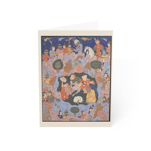 "The Seven Sleepers of Ephesus", Folio from a Falnama (Book of Omens) on 5 × 7 blank art card, front.