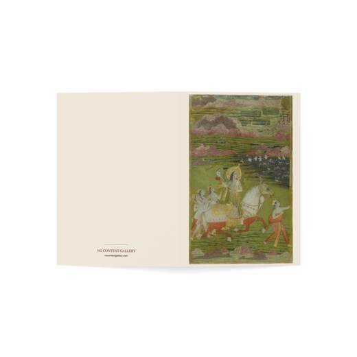 Chand Bibi Hawking with Attendants in a Landscape on 5 × 7 blank art card, open cover.