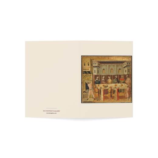 The Feast of Herod and the Beheading of the Baptist on 5 × 7 blank art card, open cover.