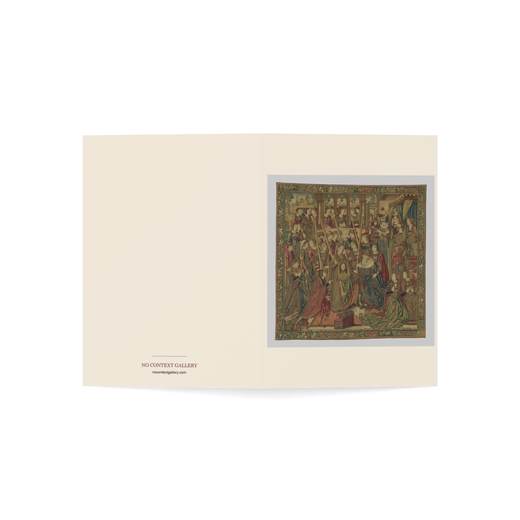 Emperor Vespasian Cured by Veronica's Veil on 5 × 7 blank art card, open cover.