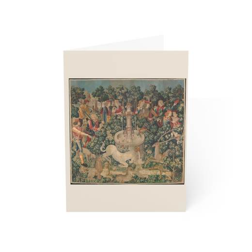 The Unicorn Purifies Water (from the Unicorn Tapestries) on 5 × 7 blank art card, front.