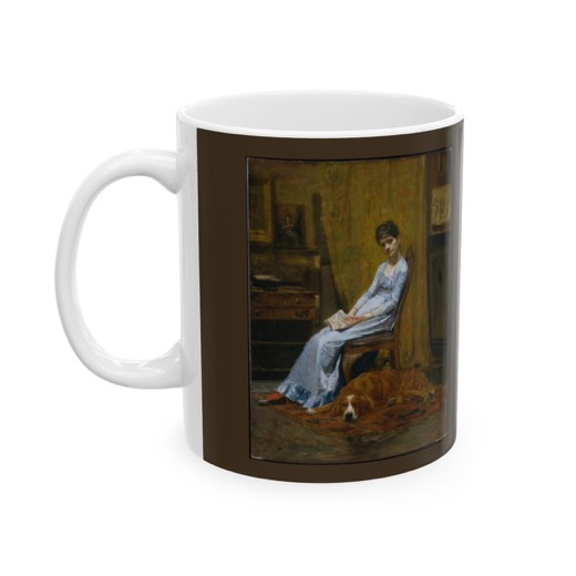 The Artist's Wife and His Setter Dog on Ceramic mug, 11 oz or 15 oz, left.