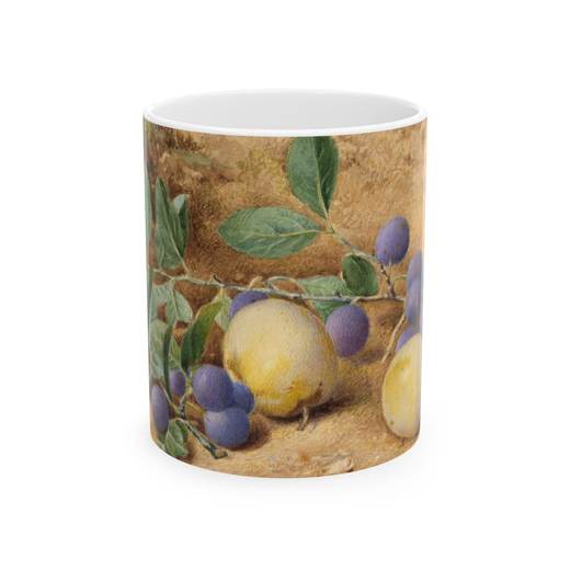 Plums on Ceramic mug, 11 oz or 15 oz, front.