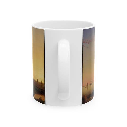 Stage Fort across Gloucester Harbor on Ceramic mug, 11 oz or 15 oz, back.
