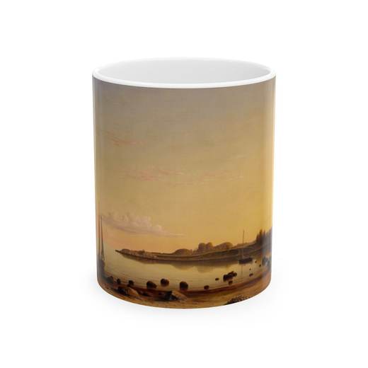 Stage Fort across Gloucester Harbor on Ceramic mug, 11 oz or 15 oz, front.