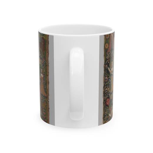 Panel with Biblical vignettes on Ceramic mug, 11 oz or 15 oz, back.
