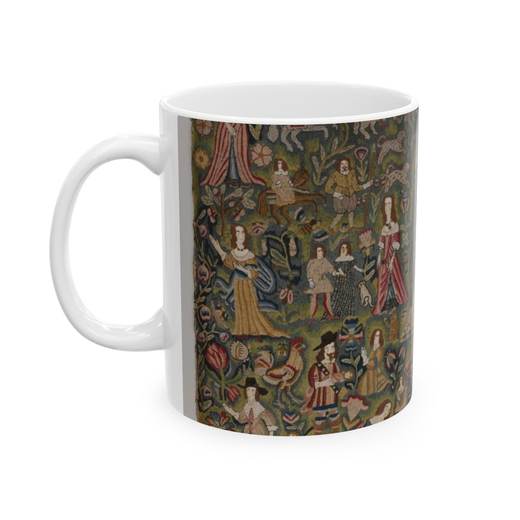 Panel with Biblical vignettes on Ceramic mug, 11 oz or 15 oz, left.