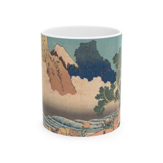 View from the Other Side of Fuji from the Minobu River (Minobugawa ura Fuji), from the series Thirty-six Views of Mount Fuji (Fugaku sanjūrokkei) on Ceramic mug, 11 oz or 15 oz, front.