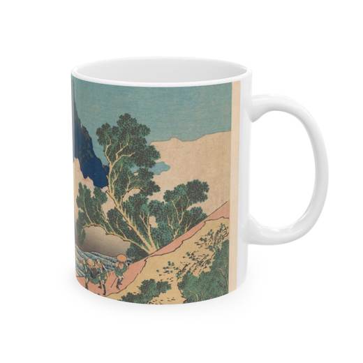 View from the Other Side of Fuji from the Minobu River (Minobugawa ura Fuji), from the series Thirty-six Views of Mount Fuji (Fugaku sanjūrokkei) on Ceramic mug, 11 oz or 15 oz, right.