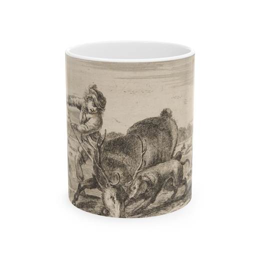 Stag at bay, from "Animal hunts" (Chasses à différents animaux) on Ceramic mug, 11 oz or 15 oz, front.