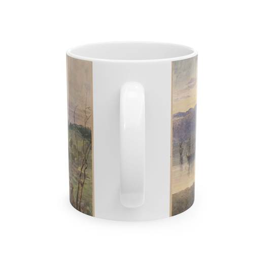 The Heights over Foilhummerum Bay, Valentia, the William Corey Heading Seawards, Laying the Shore-end of the Atlantic Telegraph Cable, July 7th, 1866 on Ceramic mug, 11 oz or 15 oz, back.