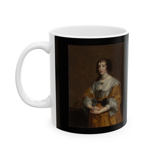 Queen Henrietta Maria on Ceramic mug, 11 oz or 15 oz, left.