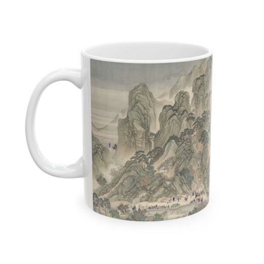 The Kangxi Emperor's Southern Inspection Tour, Scroll Three: Ji'nan to Mount Tai on Ceramic mug, 11 oz or 15 oz, left.