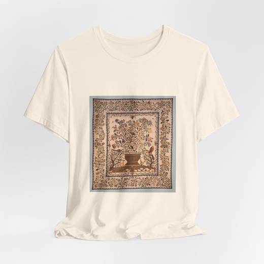 Phebe Warner Coverlet on Bella + Canvas 3001 T-shirt · Natural, hanging 1.