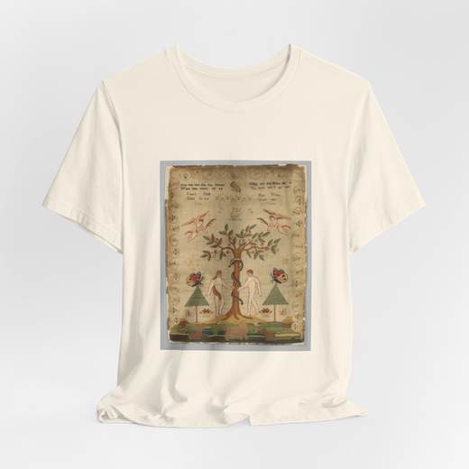 Sampler on Bella + Canvas 3001 T-shirt · Natural, hanging 1.