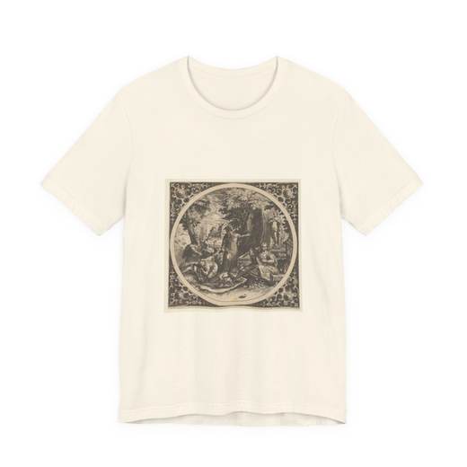 Scene with a Warning Against Venereal Disease in a Circle at Center on Bella + Canvas 3001 T-shirt · Natural, front 2.