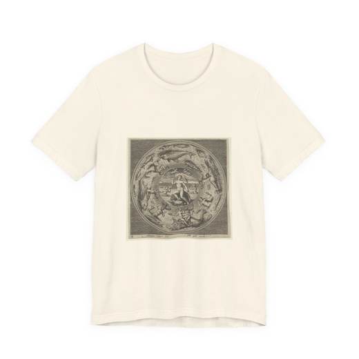 Design for a Plate with Galatea on a Shell Flanked by Trumpeters in a Medallion Bordered by Sea Monsters on Bella + Canvas 3001 T-shirt · Natural, front 2.