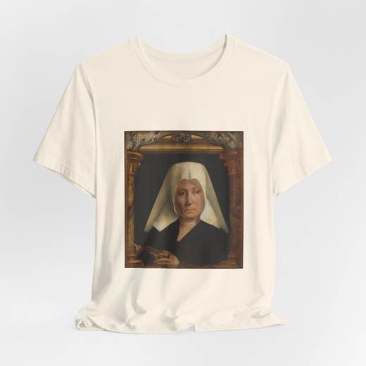 Portrait of a Woman on Bella + Canvas 3001 T-shirt · Natural, hanging 1.