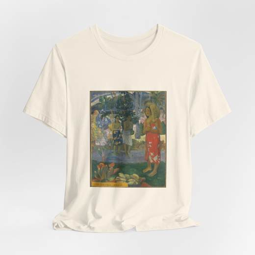 Ia Orana Maria (Hail Mary) on Bella + Canvas 3001 T-shirt · Natural, hanging 1.