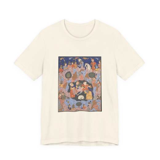 "The Seven Sleepers of Ephesus", Folio from a Falnama (Book of Omens) on Bella + Canvas 3001 T-shirt · Natural, front 2.