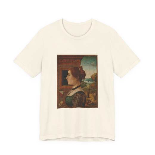 Portrait of a Woman, possibly Ginevra d'Antonio Lupari Gozzadini on Bella + Canvas 3001 T-shirt · Natural, front 2.