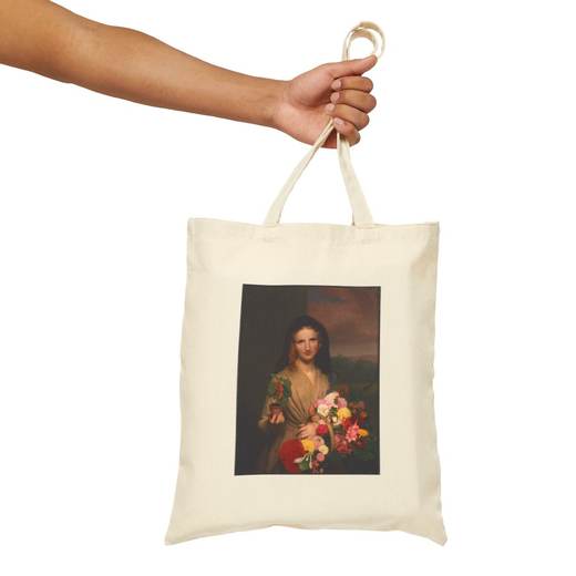 The Flower Girl on Natural cotton canvas tote bag, context front.