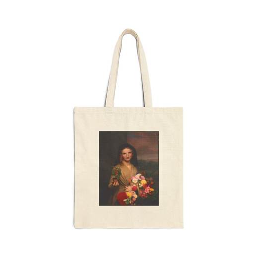 The Flower Girl on Natural cotton canvas tote bag, front.