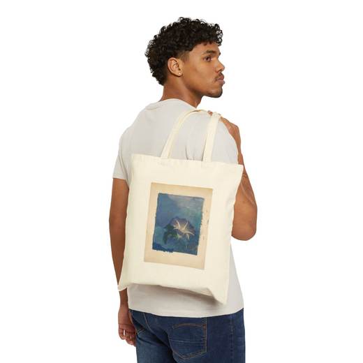 Nocturne on Natural cotton canvas tote bag, person front.