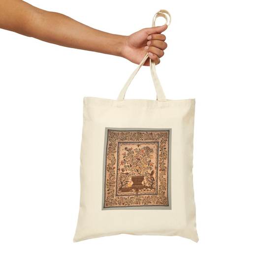 Phebe Warner Coverlet on Natural cotton canvas tote bag, context front.
