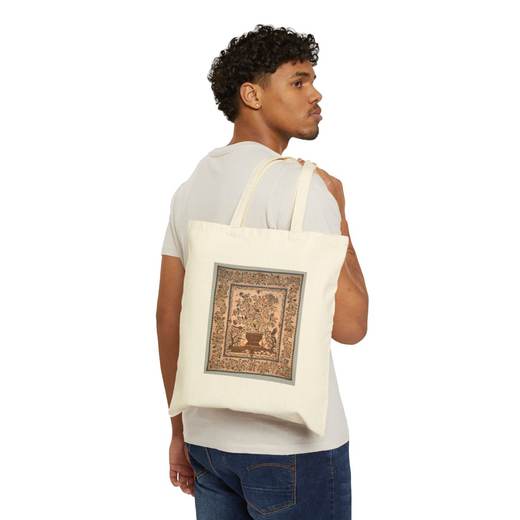 Phebe Warner Coverlet on Natural cotton canvas tote bag, person front.