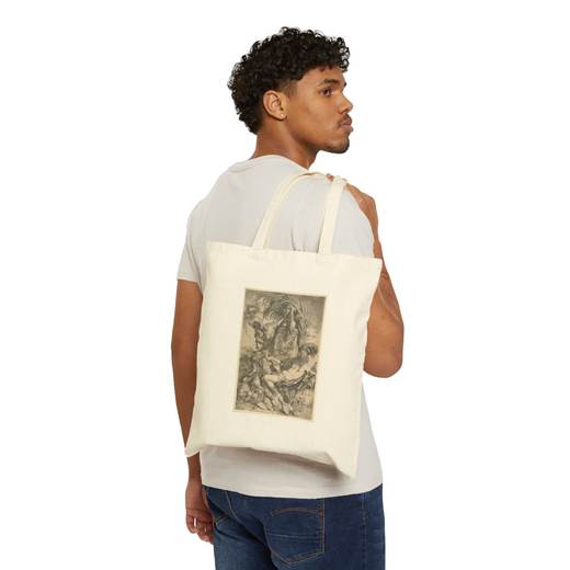 The Genius of Castiglione on Natural cotton canvas tote bag, person front.