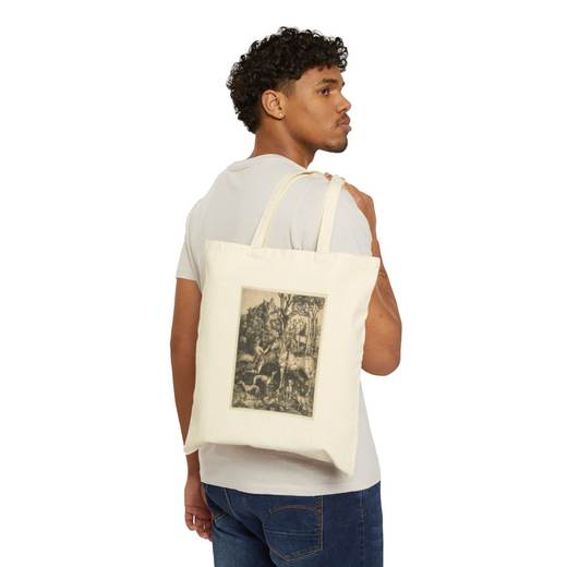 Saint Eustace on Natural cotton canvas tote bag, person front.