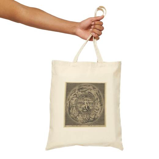 Design for a Plate with Galatea on a Shell Flanked by Trumpeters in a Medallion Bordered by Sea Monsters on Natural cotton canvas tote bag, context front.