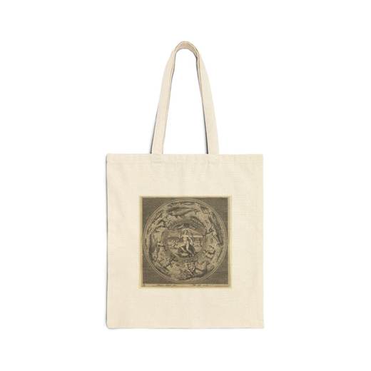 Design for a Plate with Galatea on a Shell Flanked by Trumpeters in a Medallion Bordered by Sea Monsters on Natural cotton canvas tote bag, front.