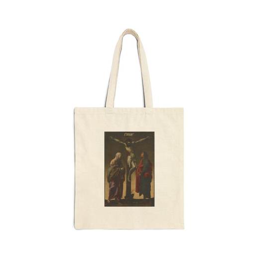 The Crucifixion with the Virgin and Saint John on Natural cotton canvas tote bag, front.