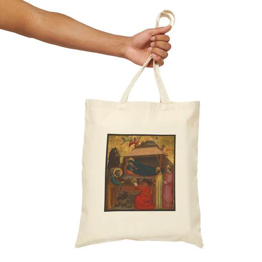 The Adoration of the Magi on Natural cotton canvas tote bag, context front.
