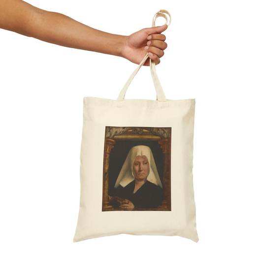 Portrait of a Woman on Natural cotton canvas tote bag, context front.