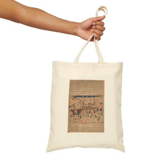 "The Funeral of Isfandiyar," Folio from a Shahnama (Book of Kings) on Natural cotton canvas tote bag, context front.