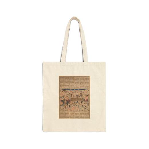 "The Funeral of Isfandiyar," Folio from a Shahnama (Book of Kings) on Natural cotton canvas tote bag, front.
