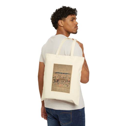 "The Funeral of Isfandiyar," Folio from a Shahnama (Book of Kings) on Natural cotton canvas tote bag, person front.