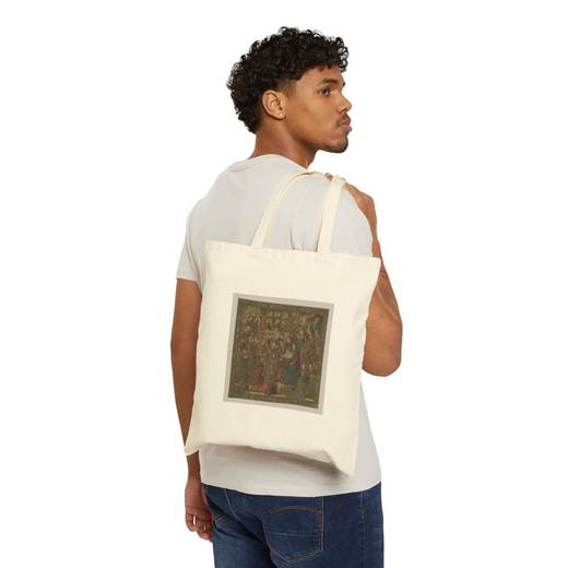 Emperor Vespasian Cured by Veronica's Veil on Natural cotton canvas tote bag, person front.