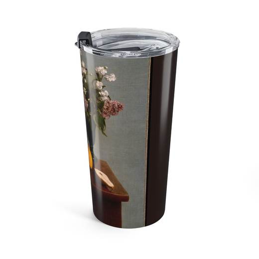 Still Life with Flowers and Fruit on 20 oz stainless steel tumbler, right.