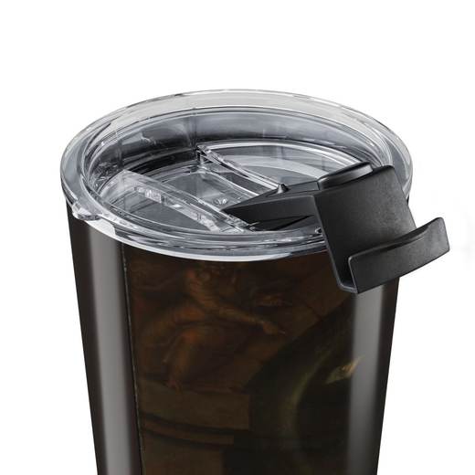 Vanitas Still Life on 20 oz stainless steel tumbler, close up.