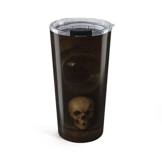 Vanitas Still Life on 20 oz stainless steel tumbler, front.