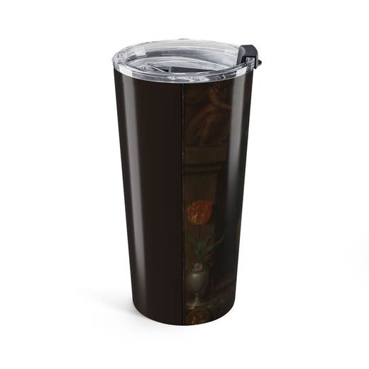 Vanitas Still Life on 20 oz stainless steel tumbler, left.