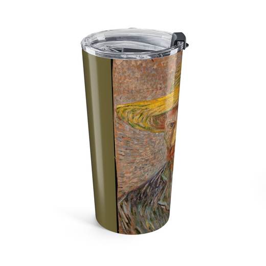 Self-Portrait with a Straw Hat (obverse: The Potato Peeler) on 20 oz stainless steel tumbler, left.