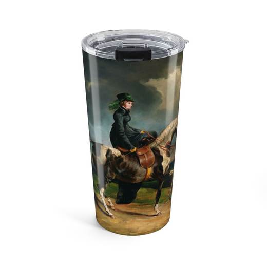 Horsewoman on 20 oz stainless steel tumbler, front.