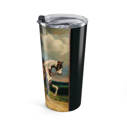 Horsewoman on 20 oz stainless steel tumbler, right.
