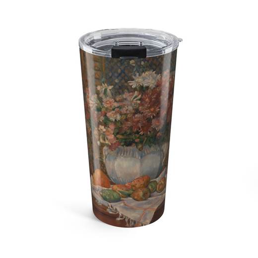 Still Life with Flowers and Prickly Pears on 20 oz stainless steel tumbler, front.